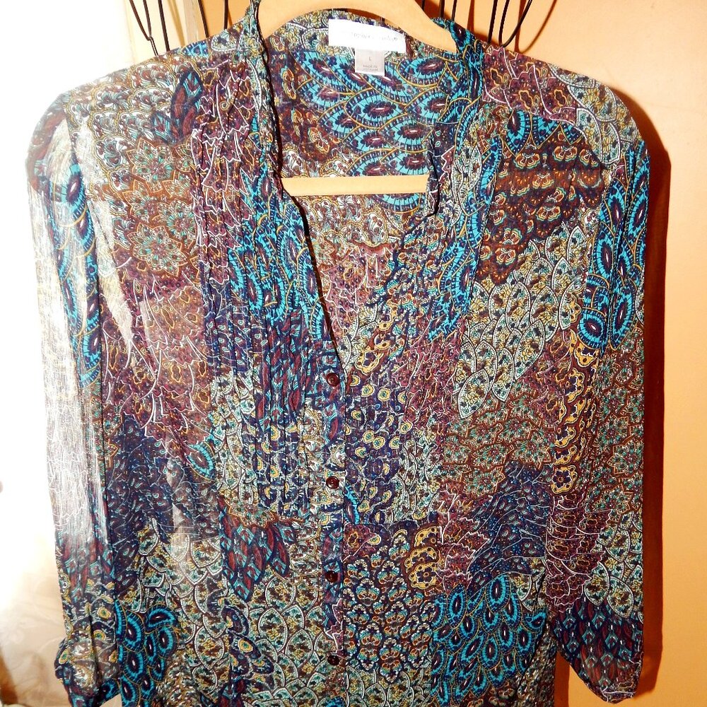 Ladies Christopher & Banks Tunic - Blouse - Shirt - Top   Size L   Multi colored